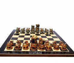 wood peacock painted chess