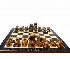 wood peacock painted chess