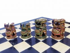 wood peacock painted chess
