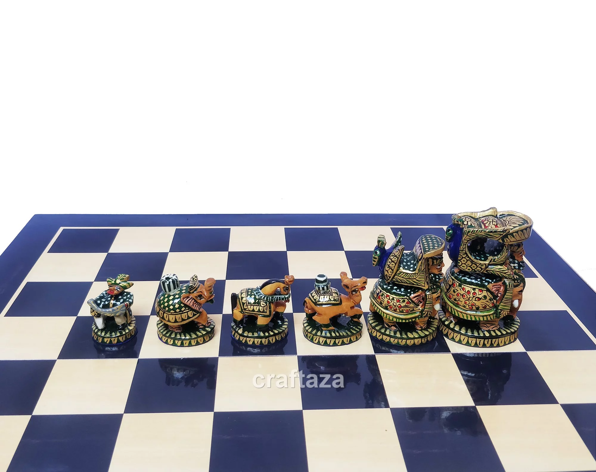 wood peacock painted chess