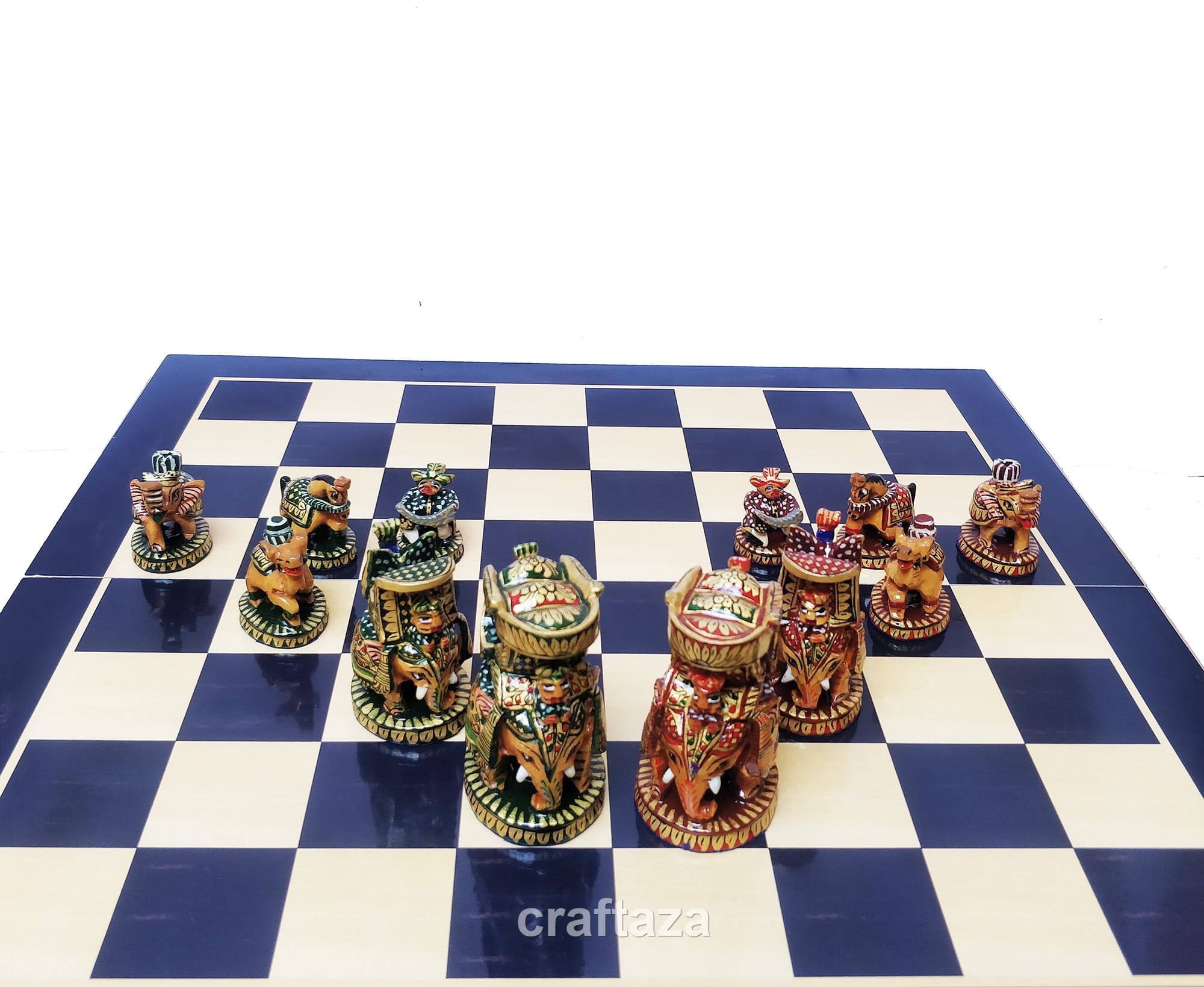 wood peacock painted chess