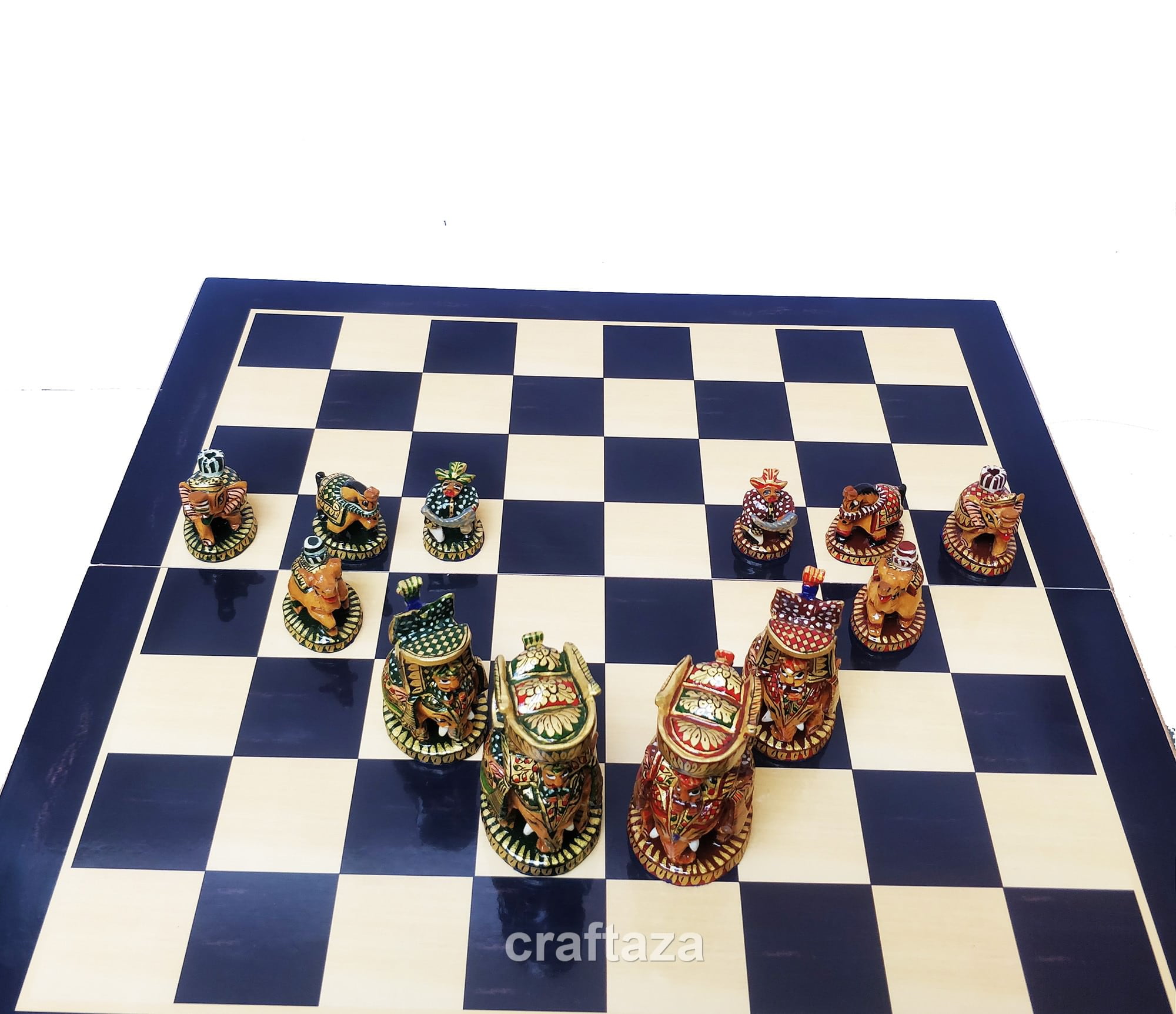 wood peacock painted chess