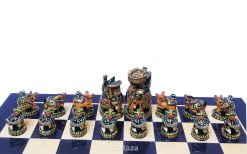 wood peacock painted chess