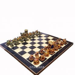 wood peacock painted chess