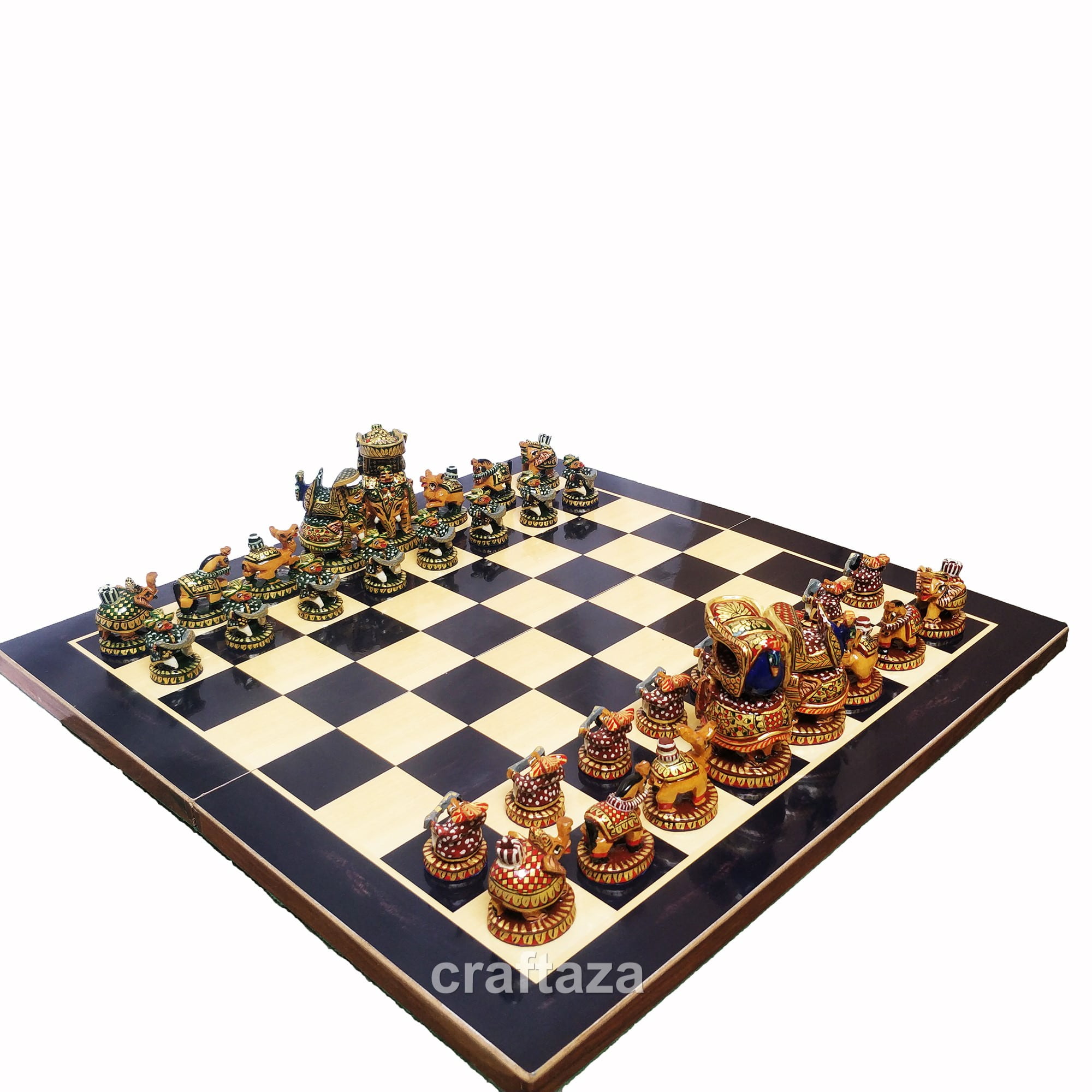 wood peacock painted chess