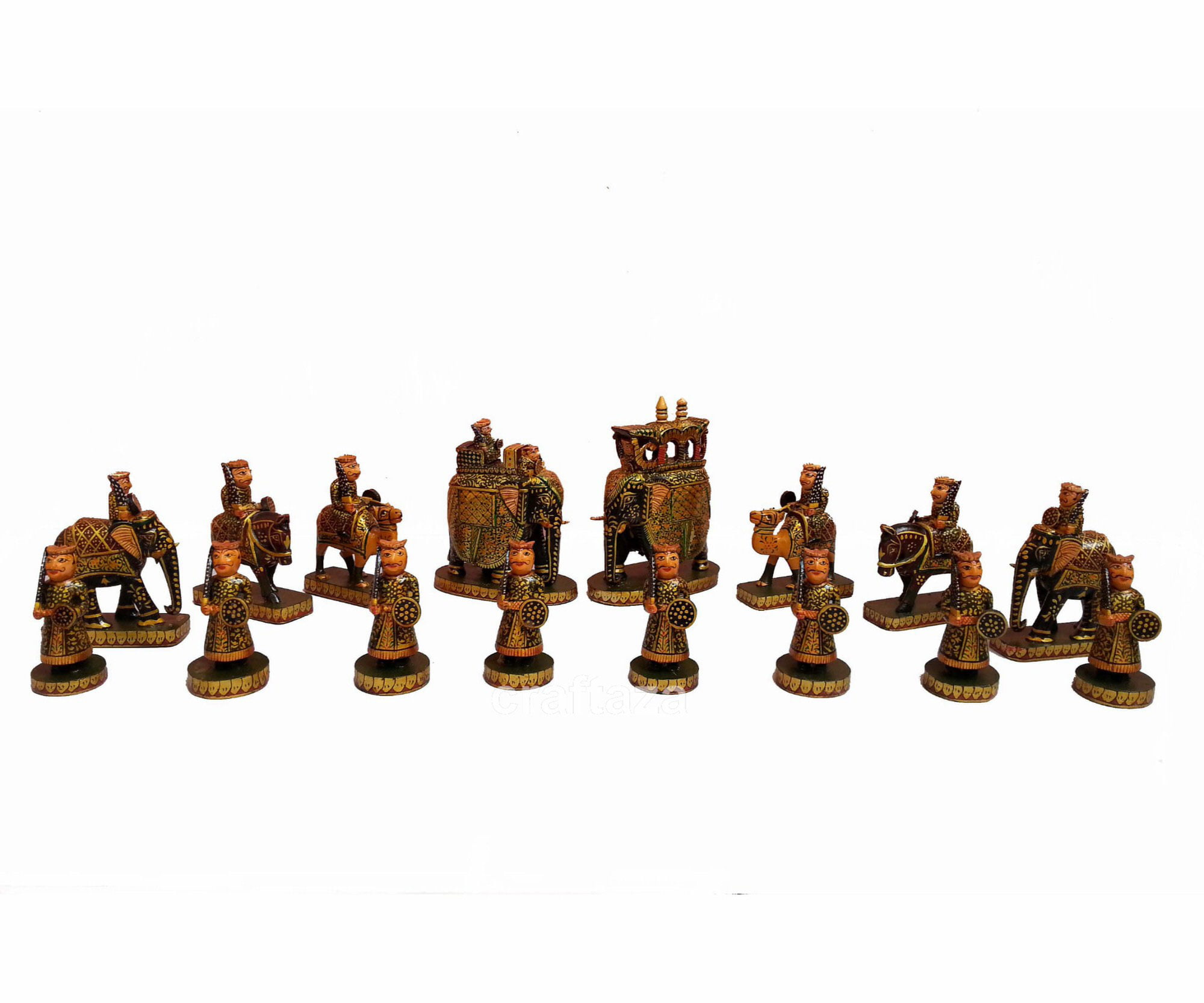 Wood Hand Carved Chess Set Maharajah Chess Pieces