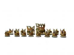 wood vintage painted chess pieces