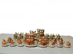 wood vintage painted chess pieces