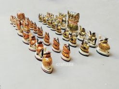 wood vintage painted chess pieces
