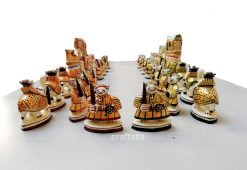 wood vintage painted chess pieces